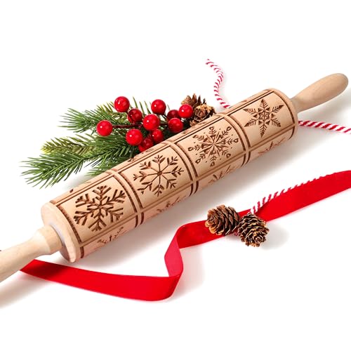 17" Wooden Rolling Pins with Christmas Embossed Designs L79638
