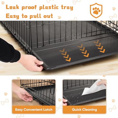 36 Inch Double Door Metal Dog Crate with Divider Panel and Plastic Leak-Proof Pan Tray G15377