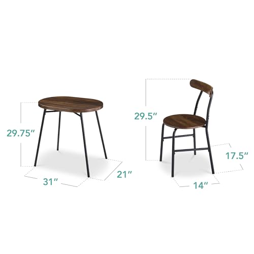 3-Piece Oval Dining Table Set with 2 Chairs, Metal Frame, Dark Brown/Black J58659