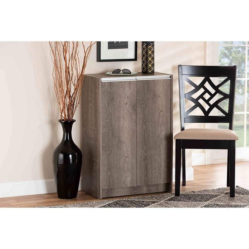 Weathered Oak Finished Wood 2-Door Shoe Cabinet J921952