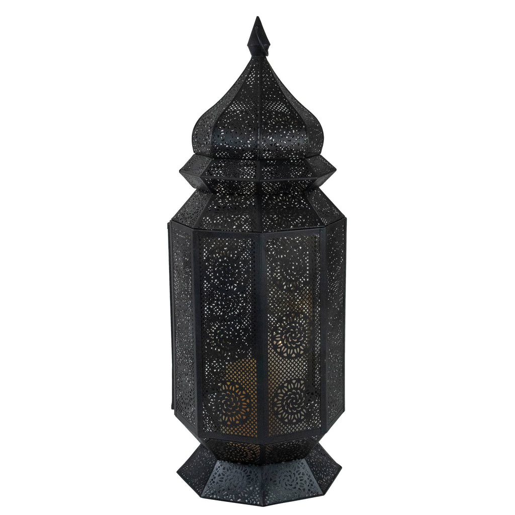 Black and Gold Moroccan Style Cut-Out Floor Pillar Candle Lantern L261