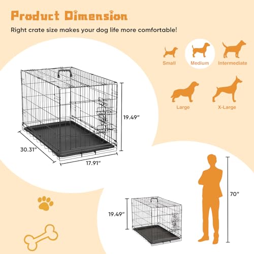 36 Inch Double Door Metal Dog Crate with Divider Panel and Plastic Leak-Proof Pan Tray G15377
