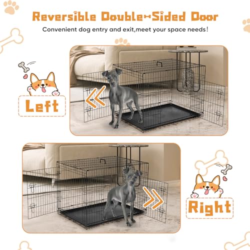 36 Inch Double Door Metal Dog Crate with Divider Panel and Plastic Leak-Proof Pan Tray G15377