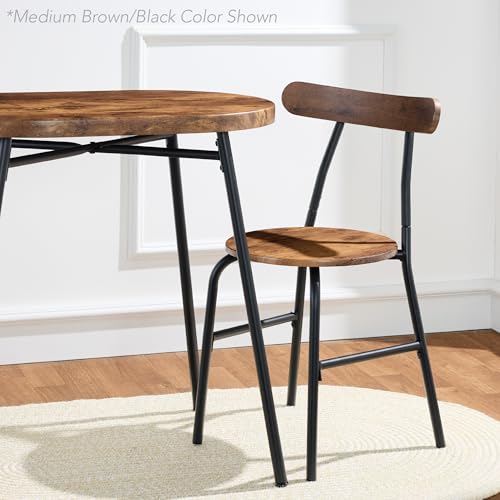 3-Piece Oval Dining Table Set with 2 Chairs, Metal Frame, Dark Brown/Black J58659