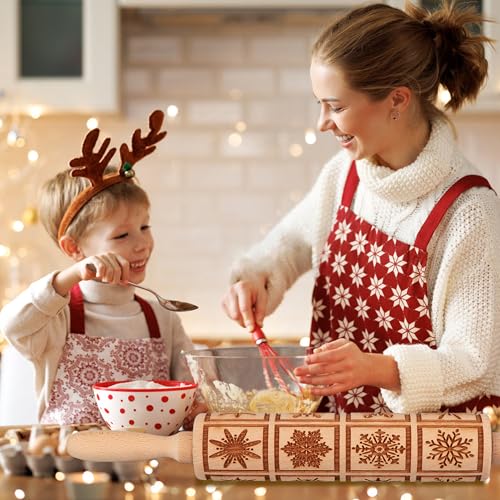 17" Wooden Rolling Pins with Christmas Embossed Designs L79638