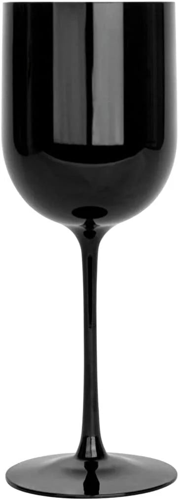 20 Pack Black 12 oz Plastic Wine Glasses with Gold Rim C19456