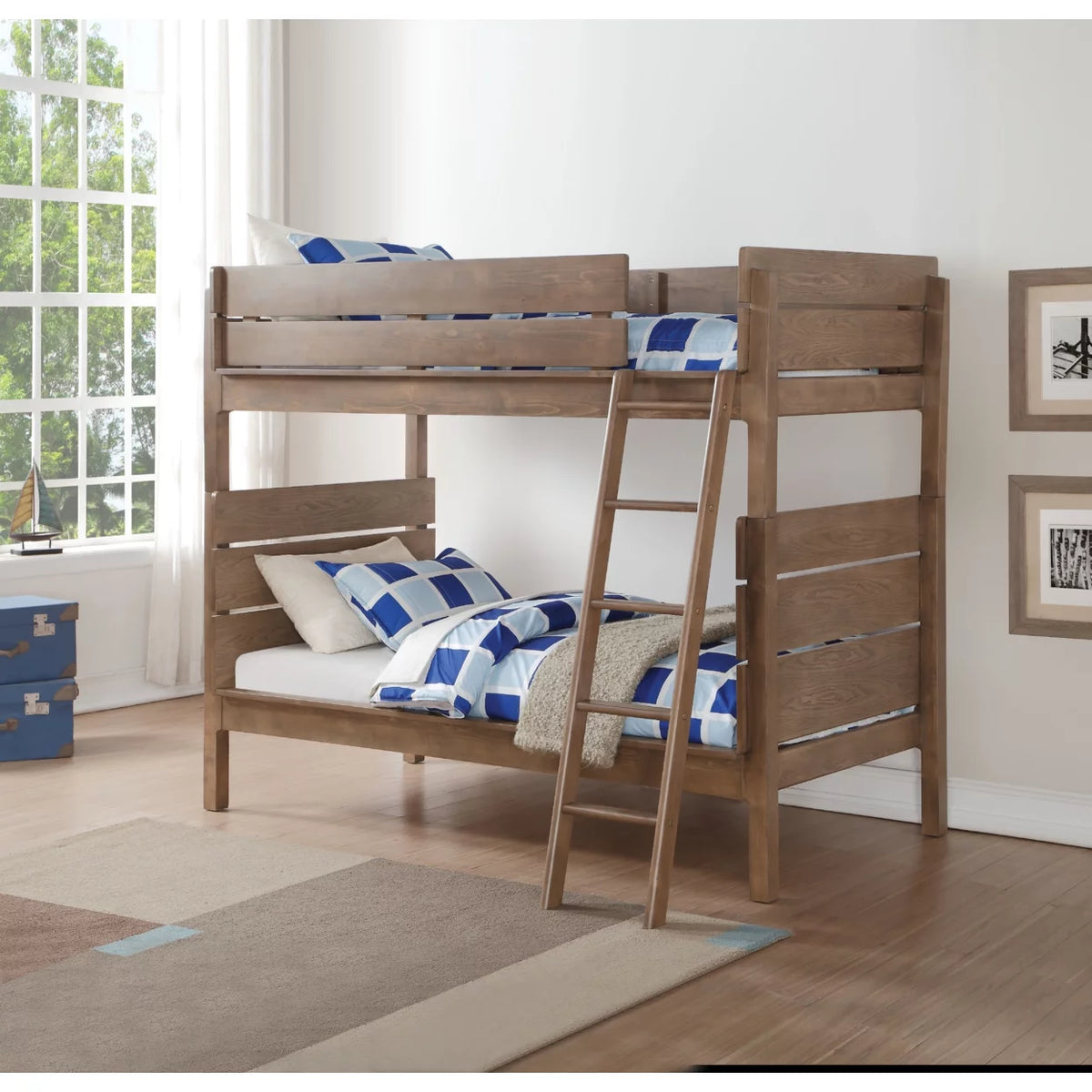 Wooden Twin Bunk Bed Antique Oak Brown B3793