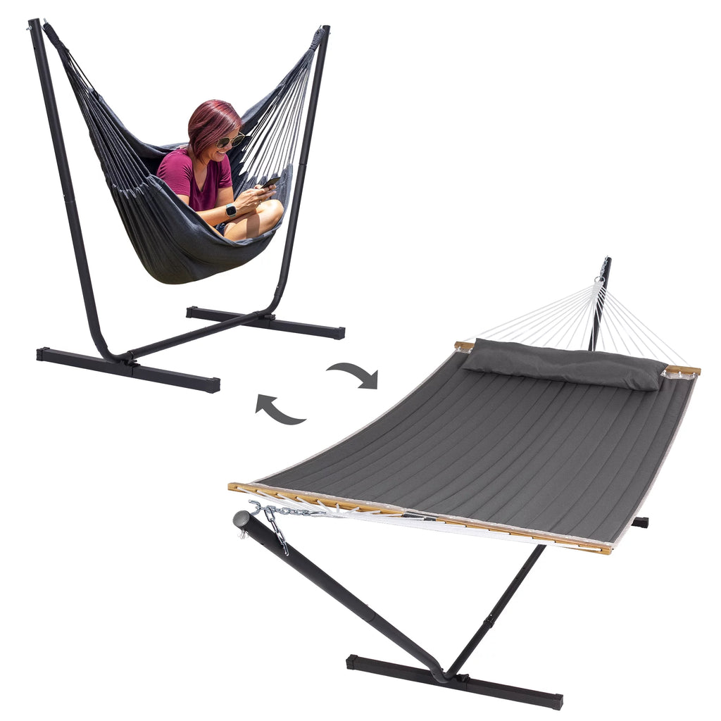 Dark Gray Polyester 2-in-1 Outdoor Hammock with Stand U401
