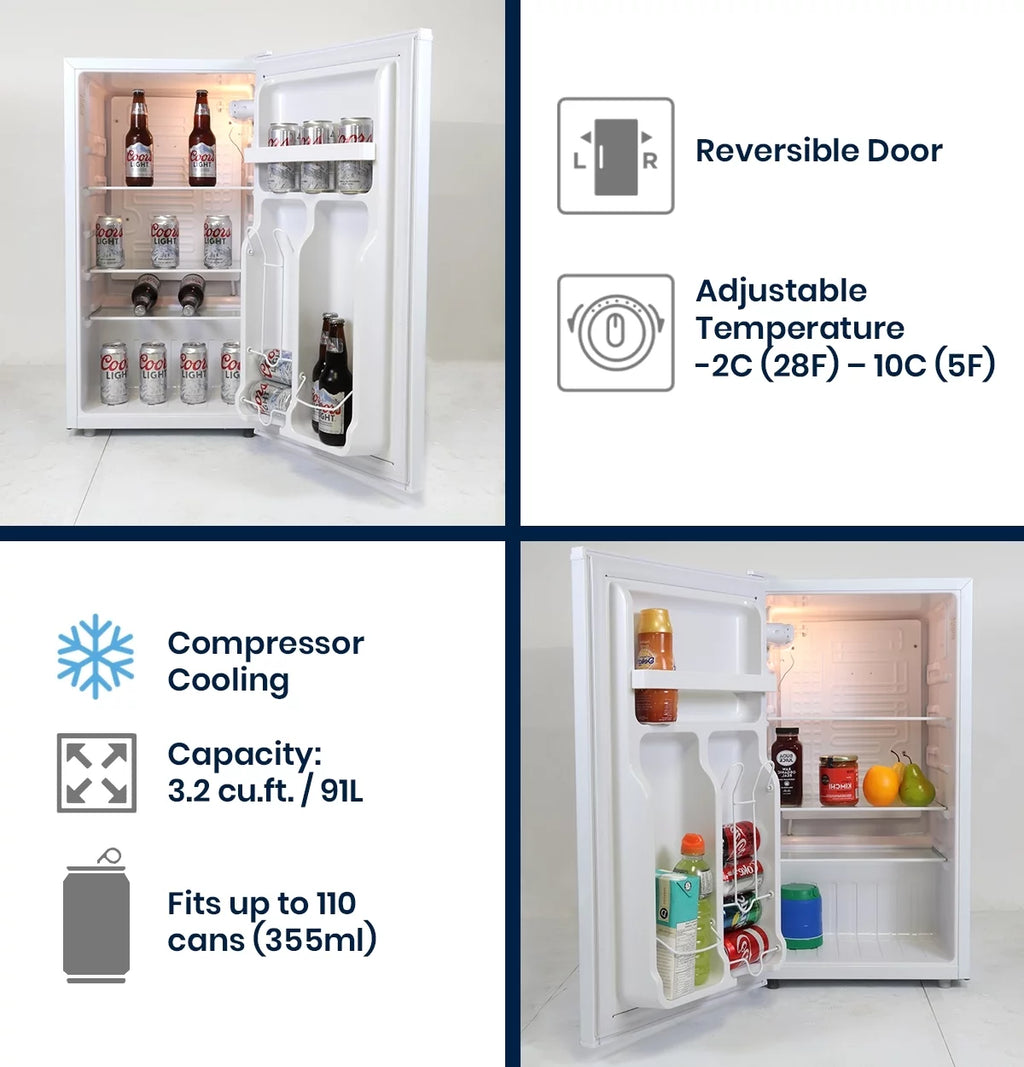 Compact Fridge with Bottle Opener, 90 L 3.2 Cubic Foot X530084