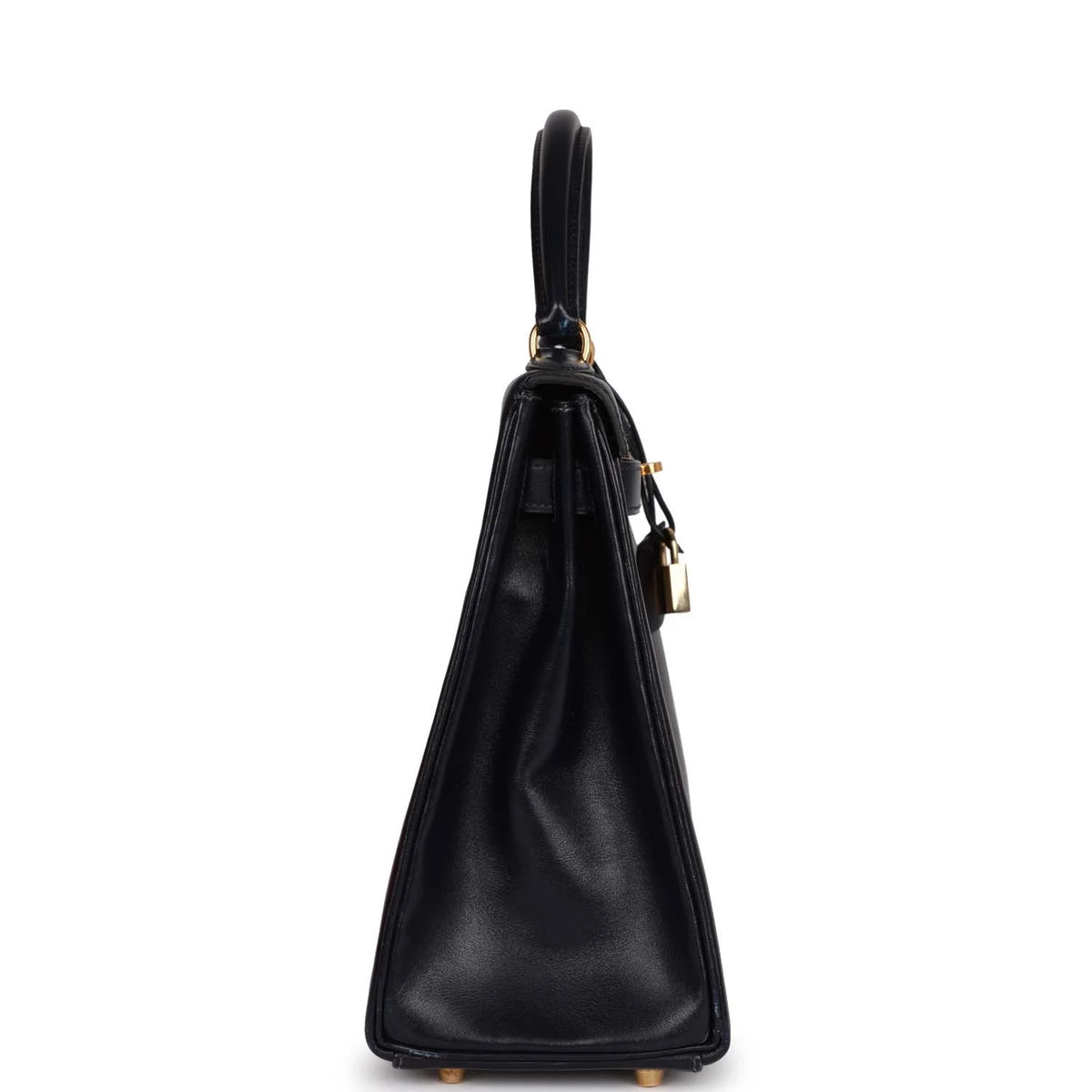 Vintage Navy Box Leather Bag with Gold Hardware O954490