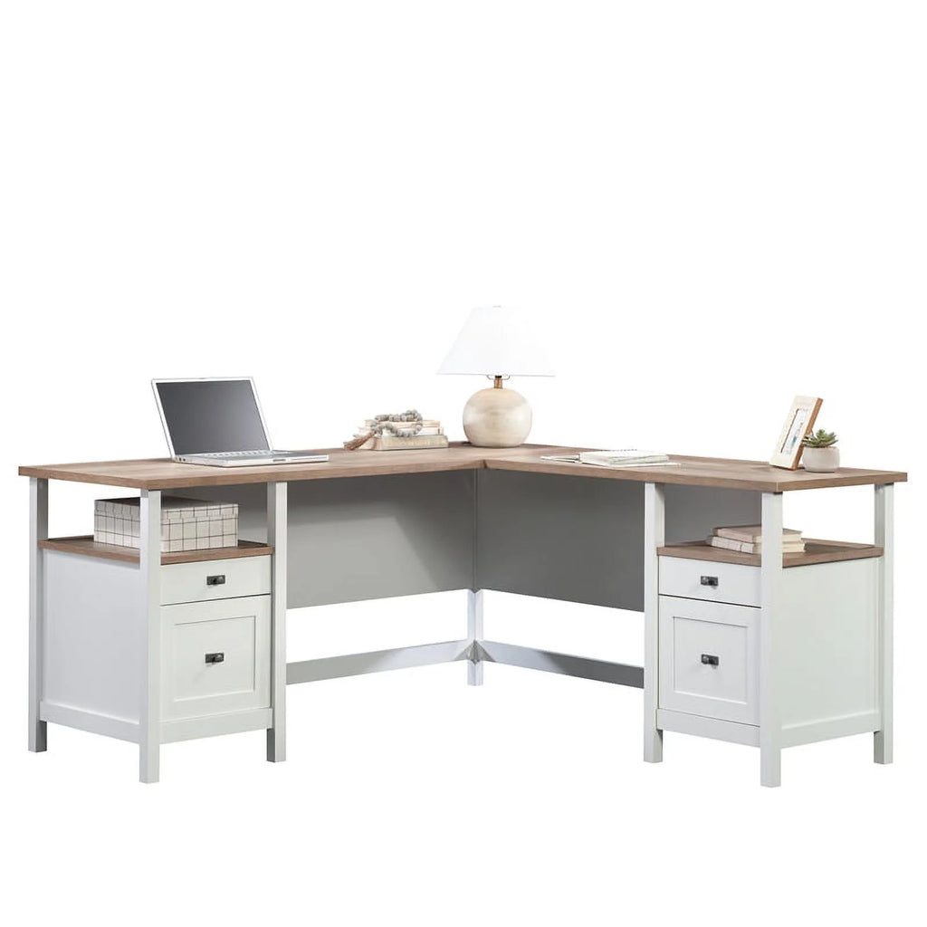 L-Shaped White Engineered Wood Desk J355