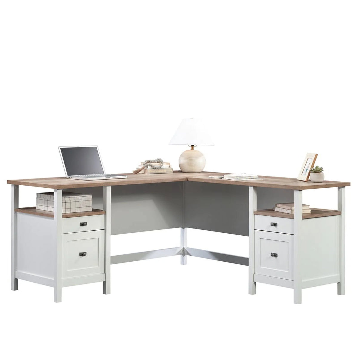 L-Shaped White Engineered Wood Desk J355