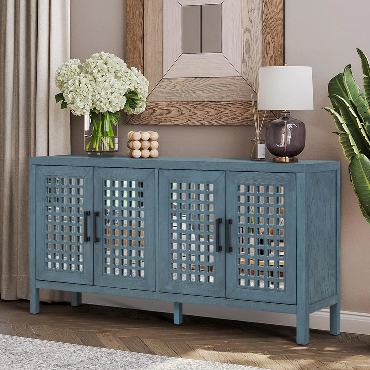 Mirrored 4 Door Wood Accent Cabinet D6791