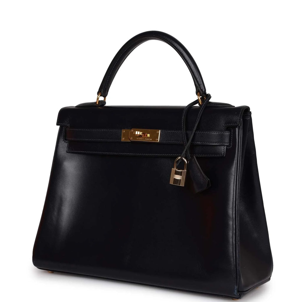 Vintage Navy Box Leather Bag with Gold Hardware O954490