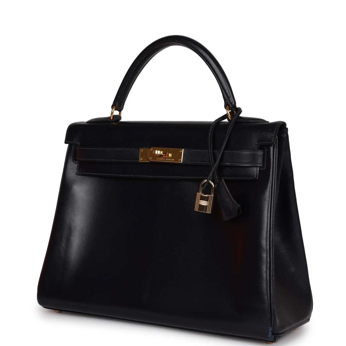 Vintage Navy Box Leather Bag with Gold Hardware O954490