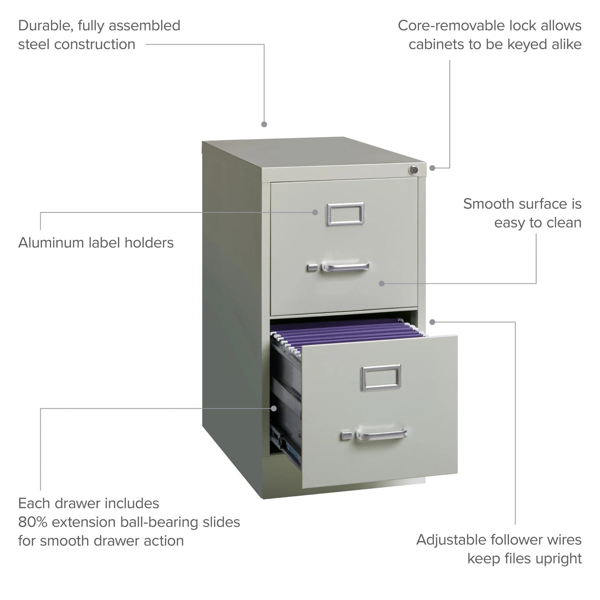 22" Deep 2 Drawer Letter Width Vertical File Cabinet R36223