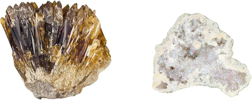 Natural Raw Amber Calcite Crystal Cluster Geode Stone & White Quartz Geode Stone T122