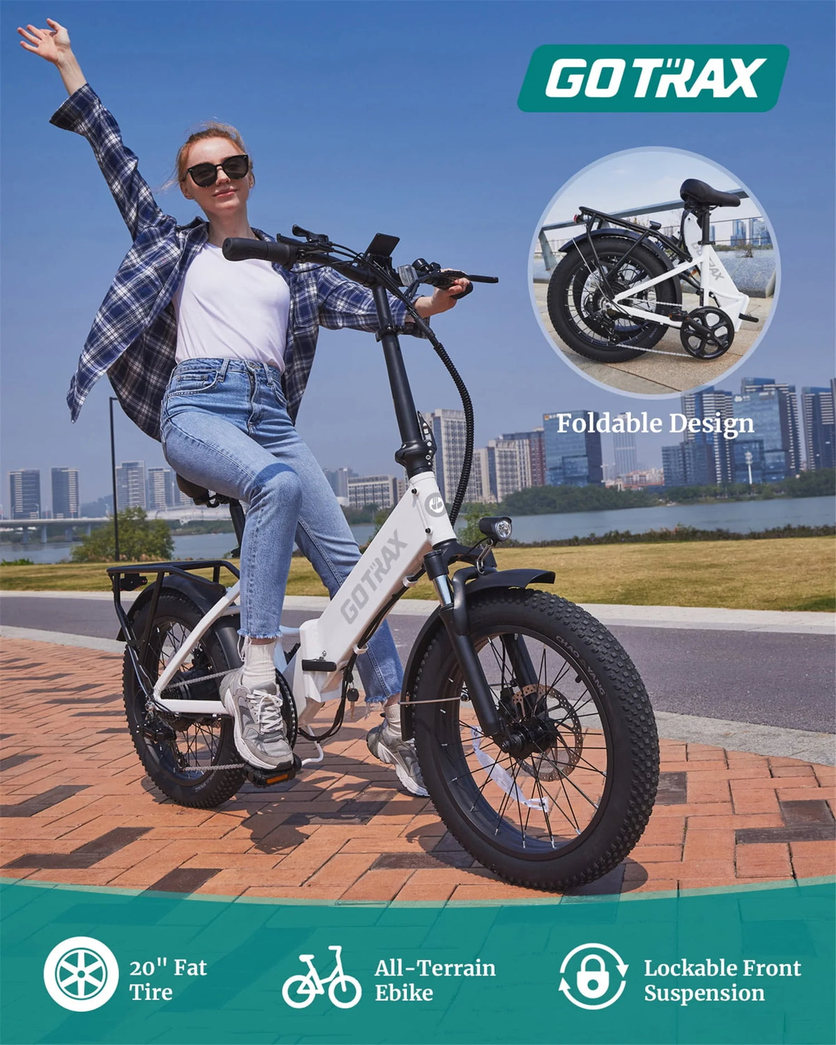 White 500W 20 x 3 Fat Tire Folding Electric Bike Z2240