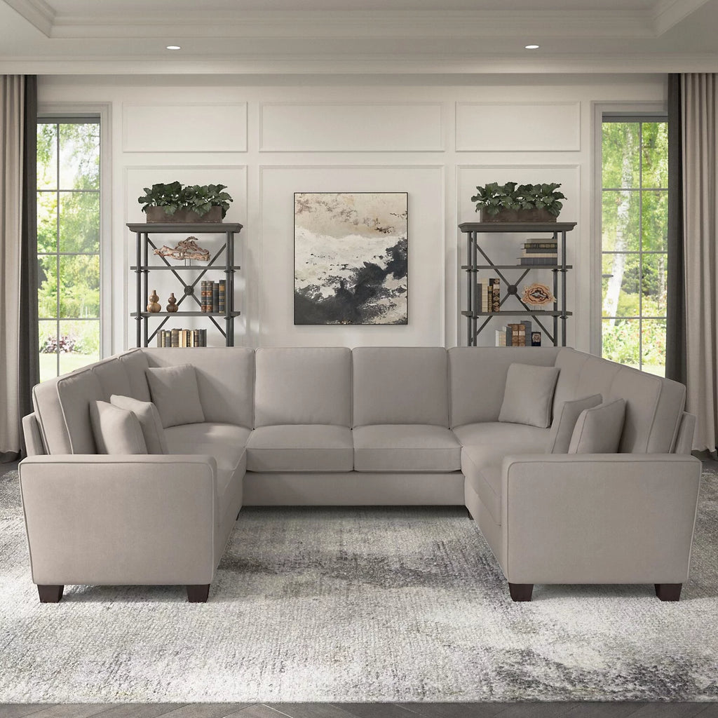 Beige Herringbone Fabric U Shaped Sectional Couch T205237