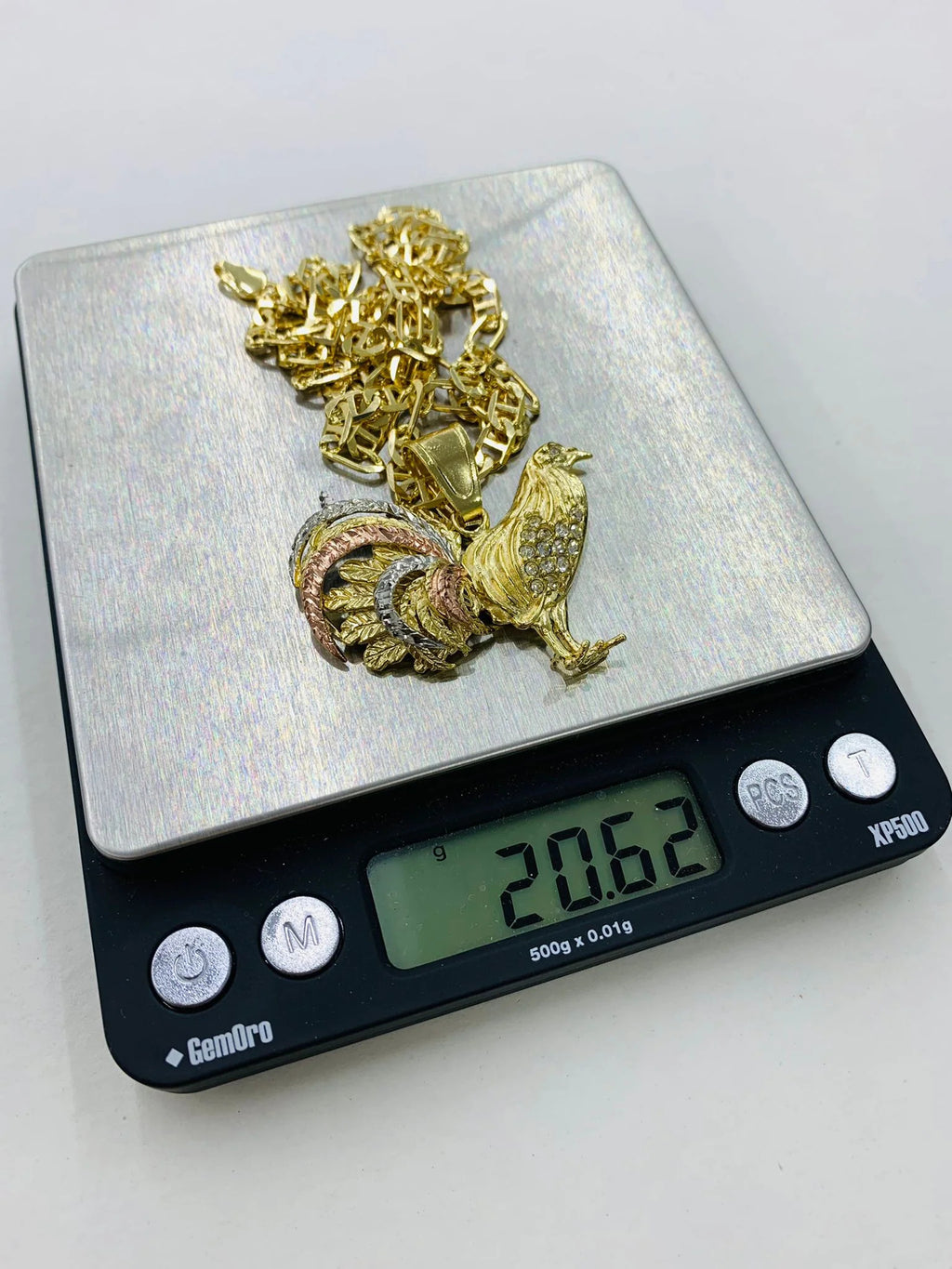 14K Solid Gold Filled Rooster Necklace Pendant CZ Mariner Chain 24" J495