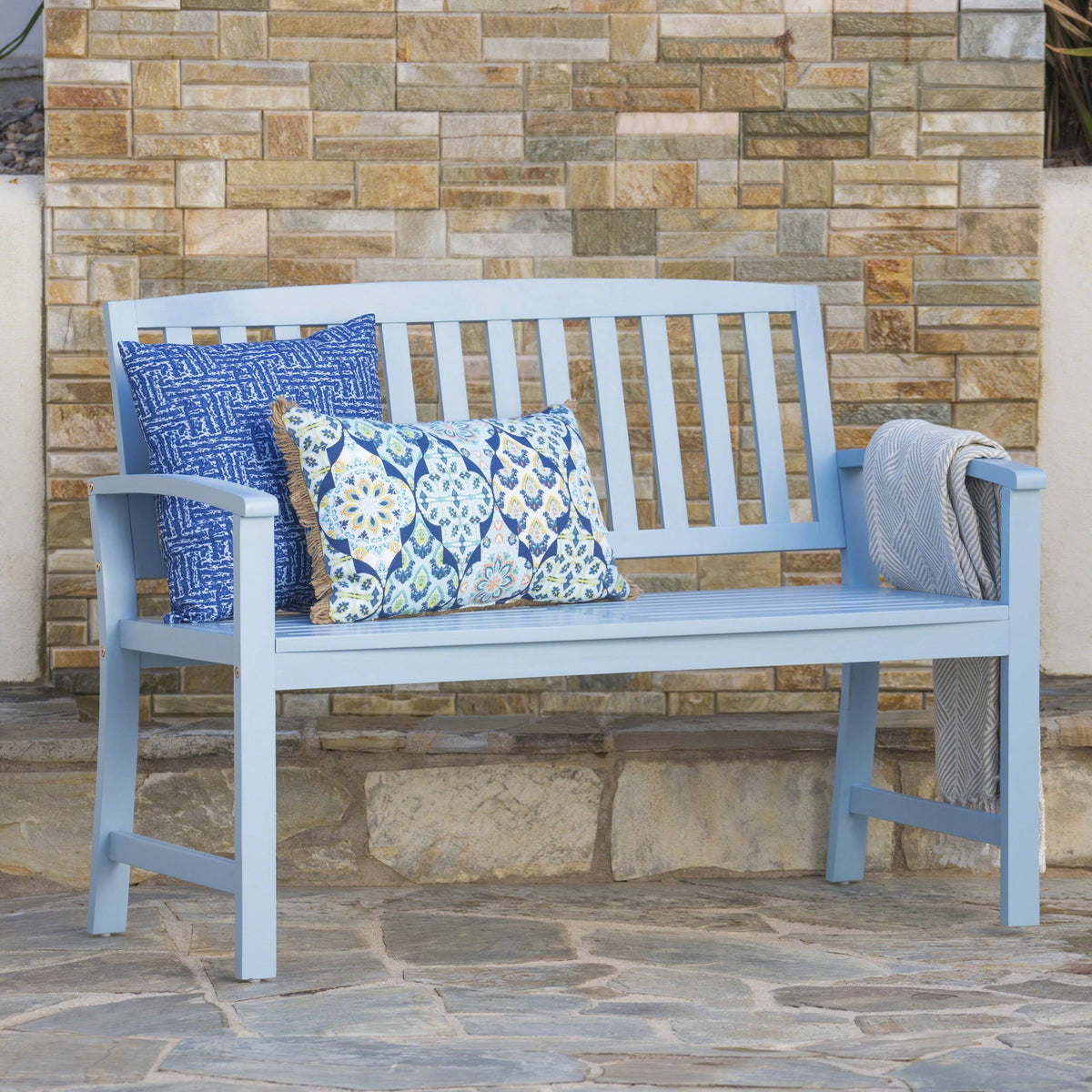 Light Mint Acacia Wood Bench Q7528