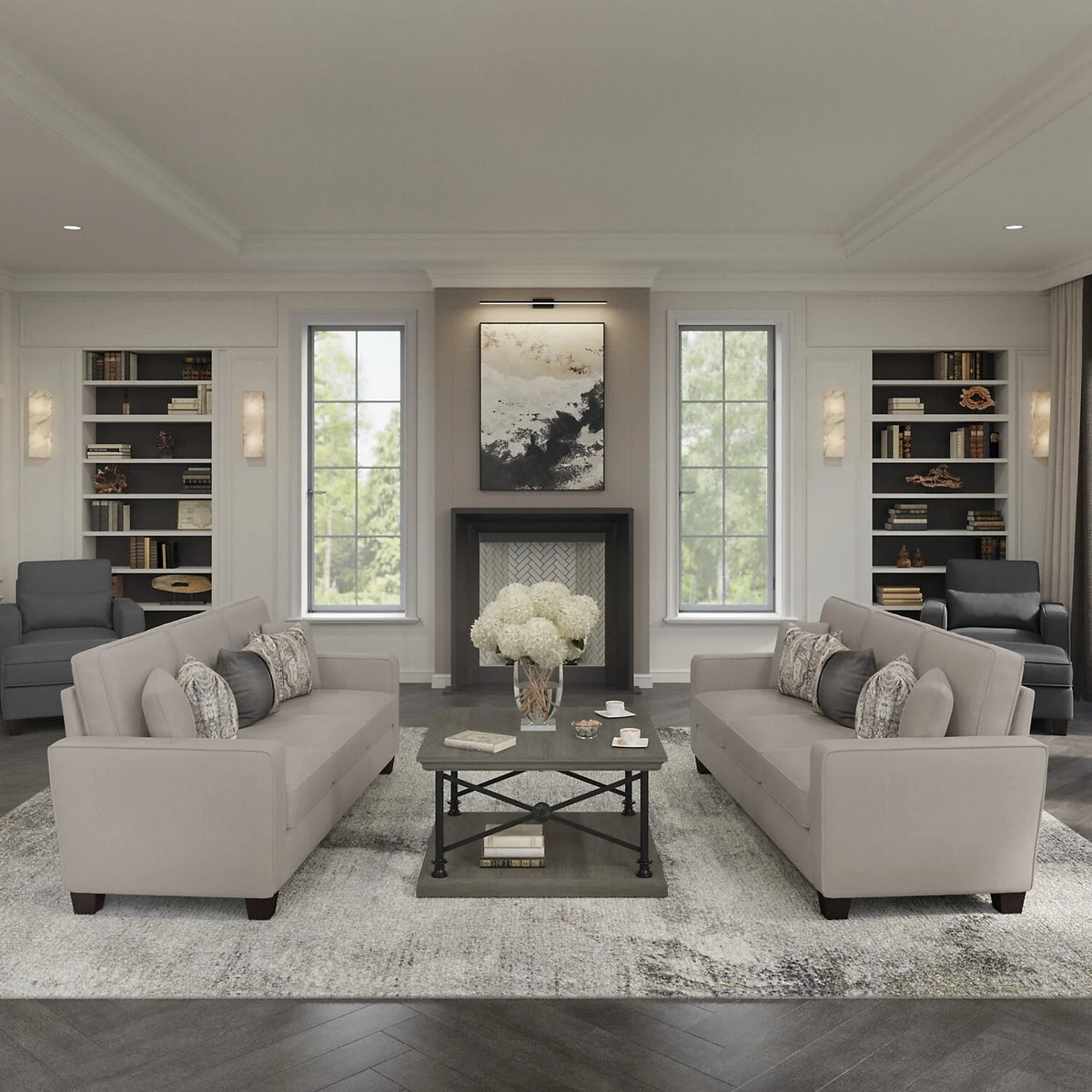 Beige Herringbone Fabric U Shaped Sectional Couch T205237