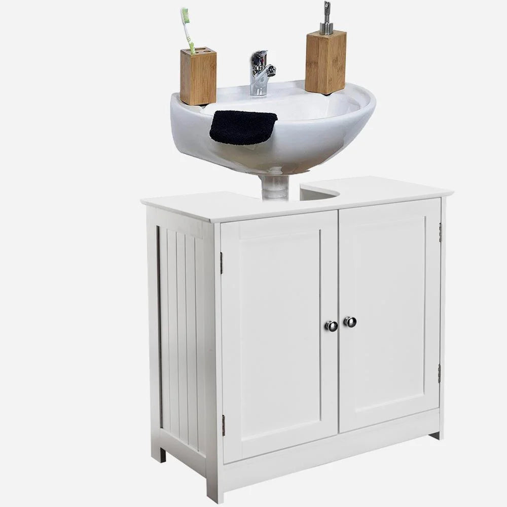 White Bathroom Vanity Cabinet with Double Doors and Adjustable Shelves P188