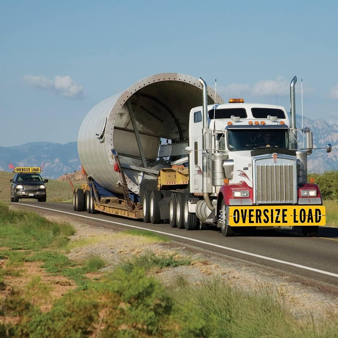 Oversize Load Sign for Escort Vehicles - Hinged Aluminum - 12 Inch x 60 Inch I760