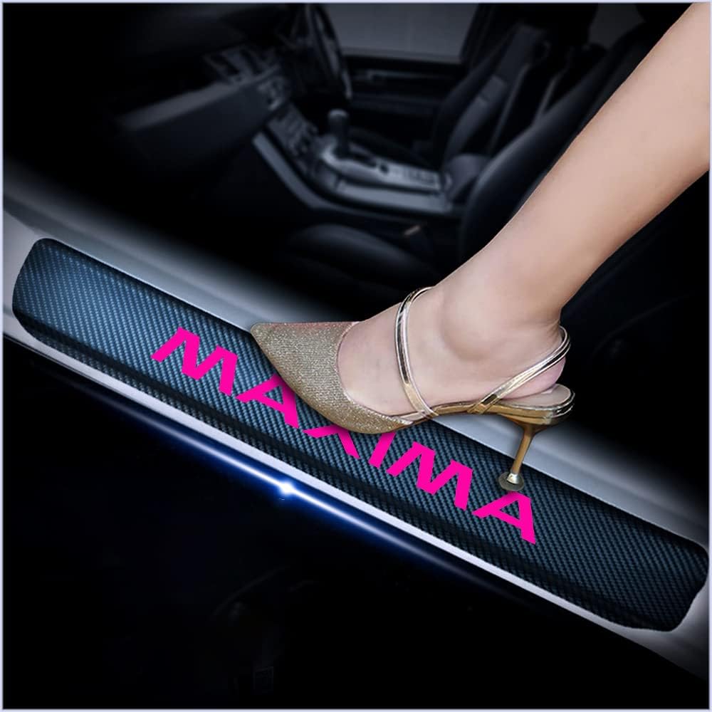 4Pcs Car Door Sill Scuff Plate Cover Carbon Fiber Sticker Orange P604009
