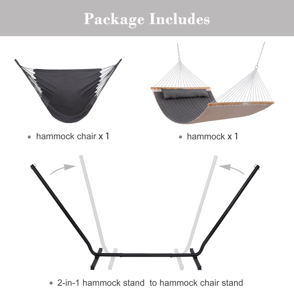 Dark Gray Polyester 2-in-1 Outdoor Hammock with Stand U401
