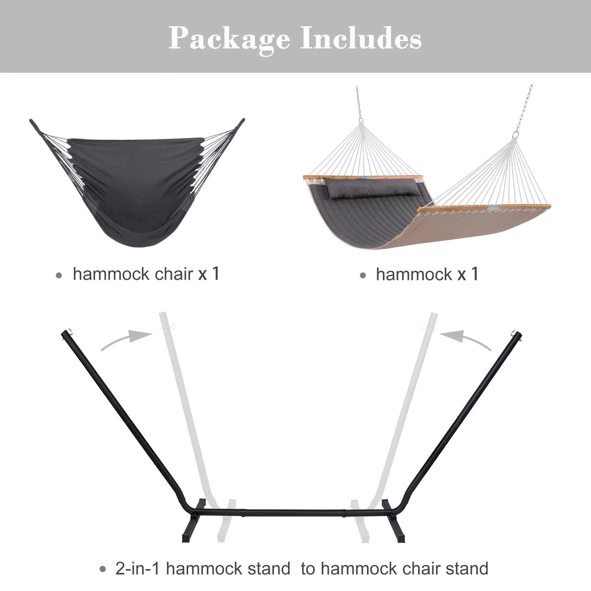 Dark Gray Polyester 2-in-1 Outdoor Hammock with Stand U401