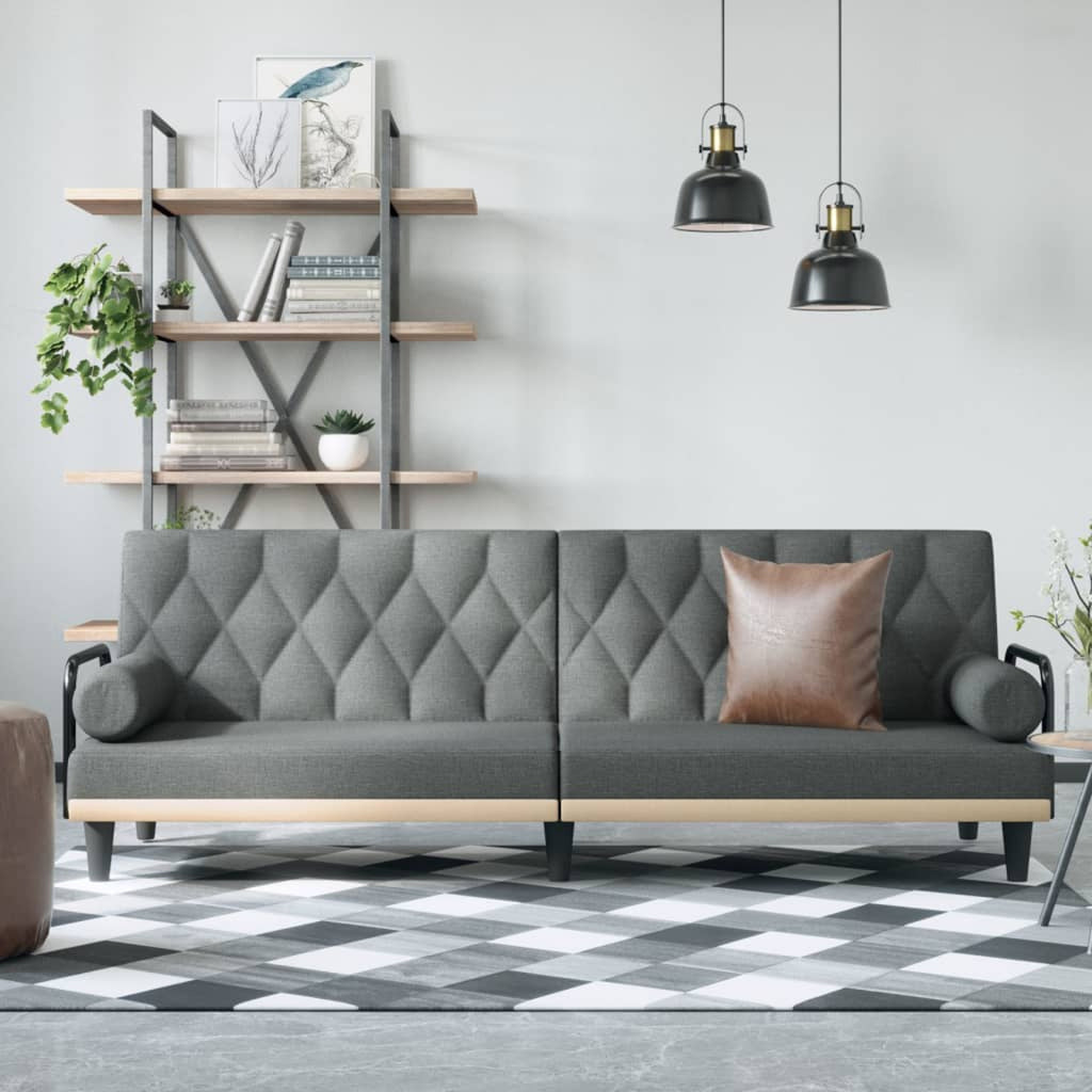 Dark Gray Fabric Sofa Bed with Armrests Q847722