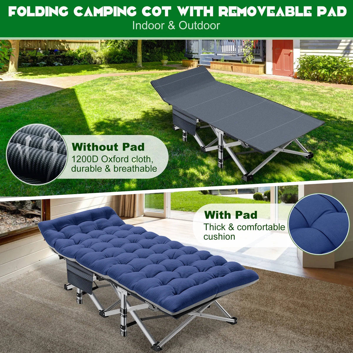 Folding Bed Cot with Carry Bag & Mattress G5346
