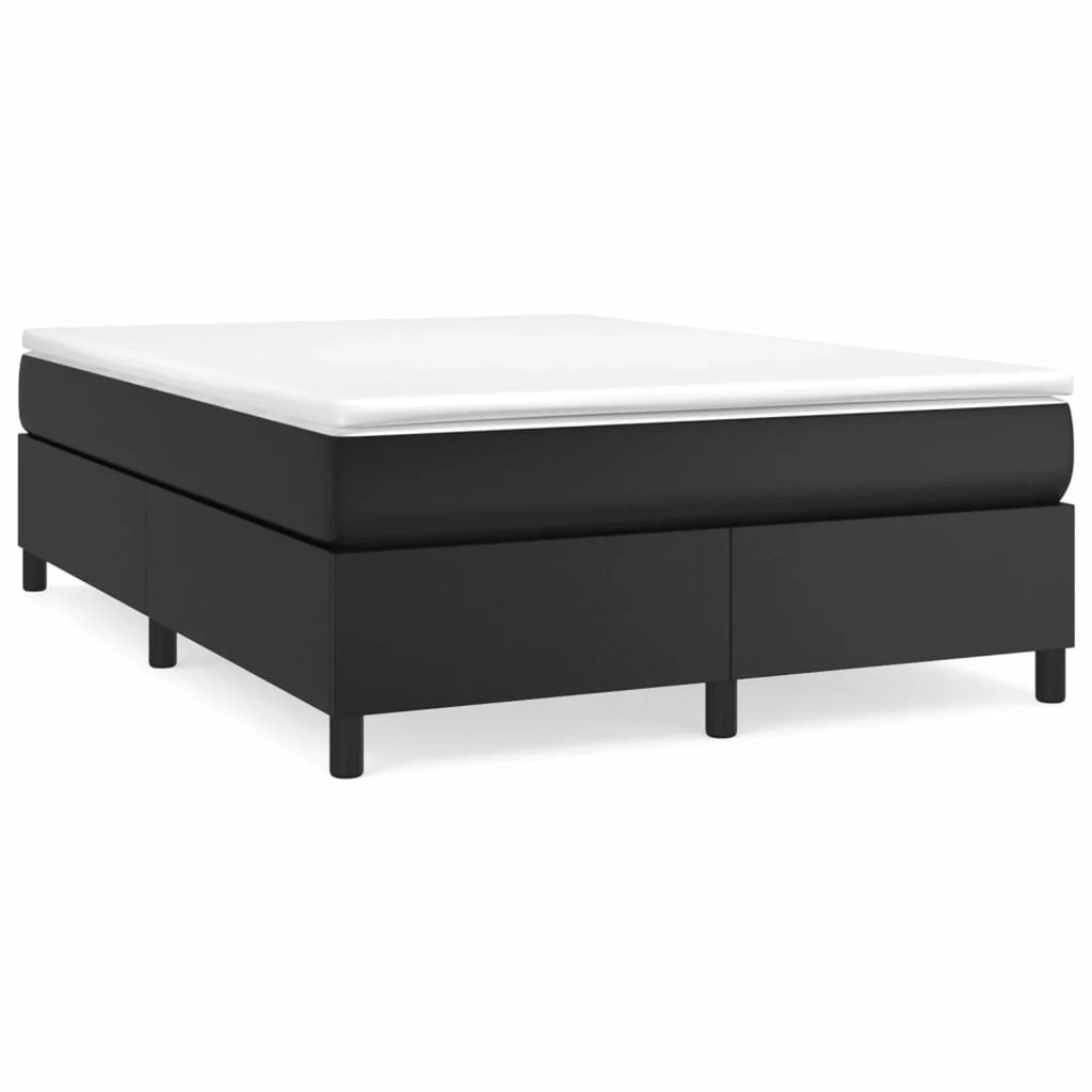 Black Faux Leather Box Spring Bed Frame with Mattress and Topper X274