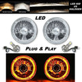 Amber LED Halo Angel Eye Crystal Clear Headlight Pair O32400