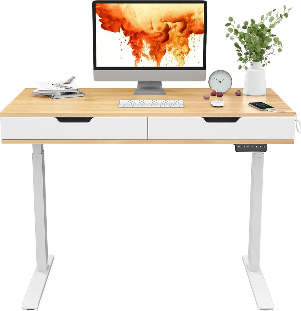 Espresso Cottage Oak Electric Standing Desk with Drawers Y2466