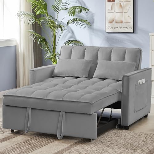 White Corduroy Sleeper Chair Bed with USB Port Q341005