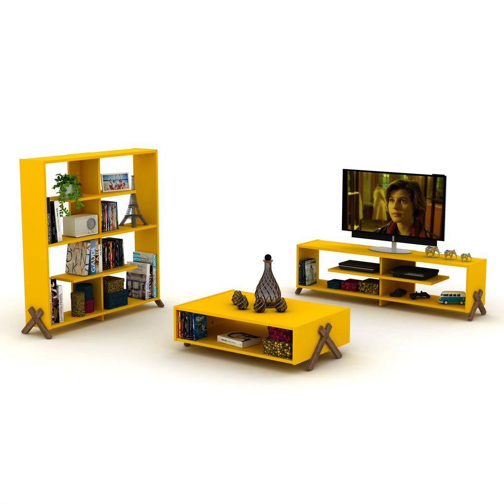 Walnut Yellow 6 Shelf Wood Bookcase A5927