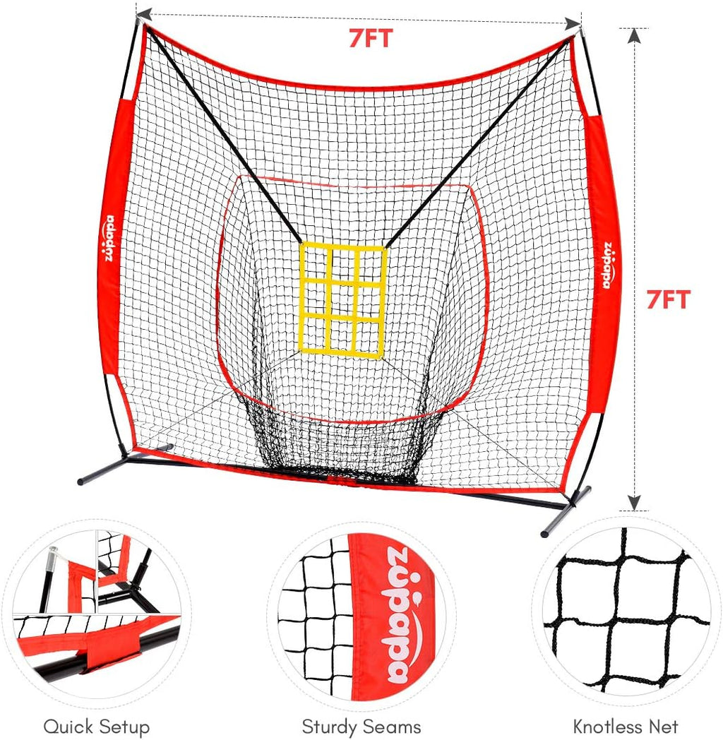 7 by 7 Feet Baseball Softball Hitting Pitching Net with Strike Zone P348426