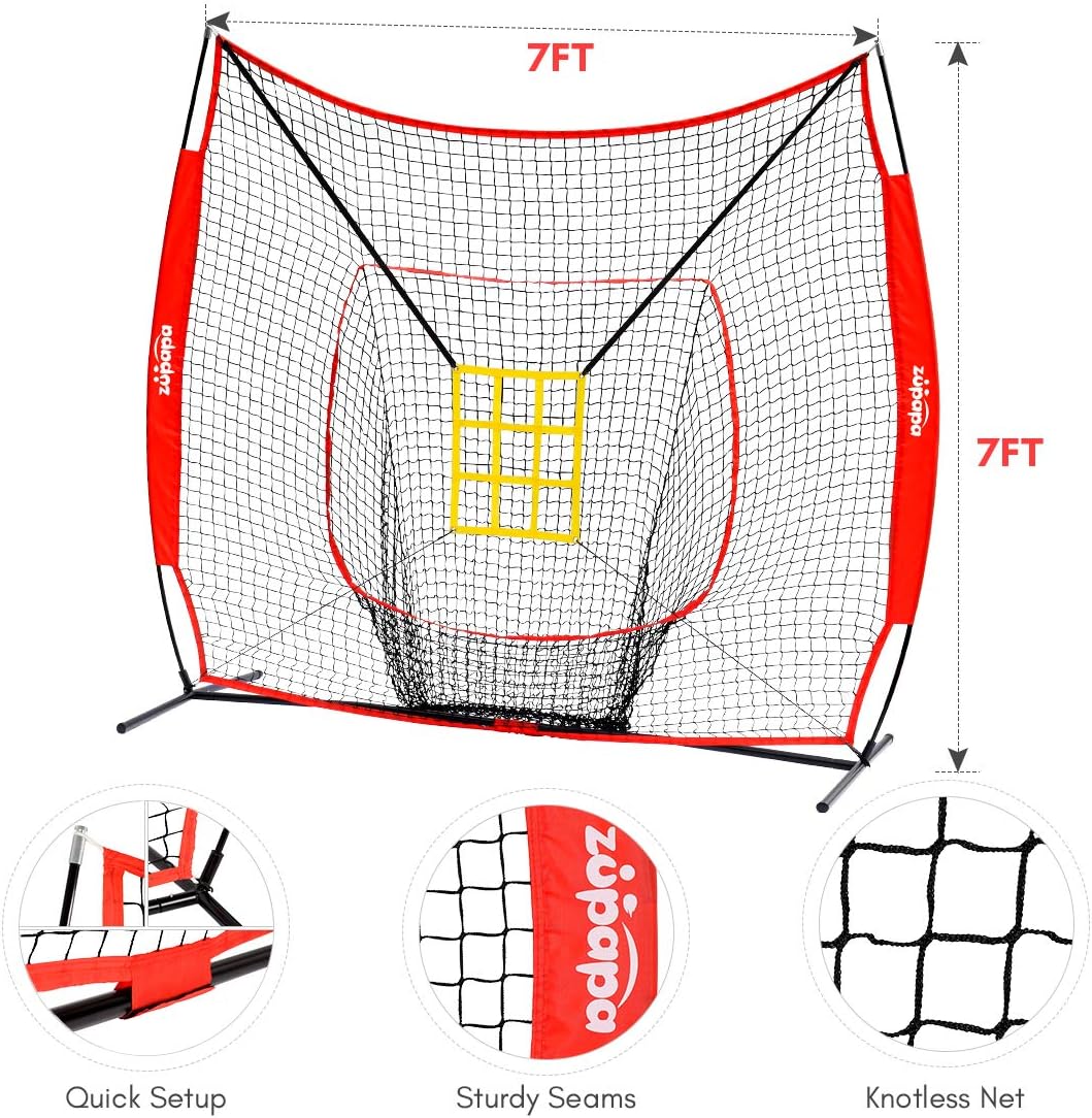 7 by 7 Feet Baseball Softball Hitting Pitching Net with Strike Zone P348426